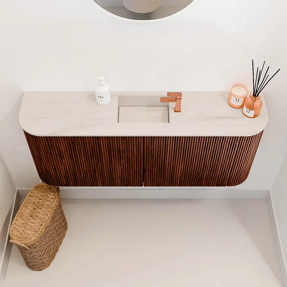 Mondiaz Joya DLux 105cm toiletmeubel ronding links/rechts ruby met wastafel faye midden 1 kraangat meli