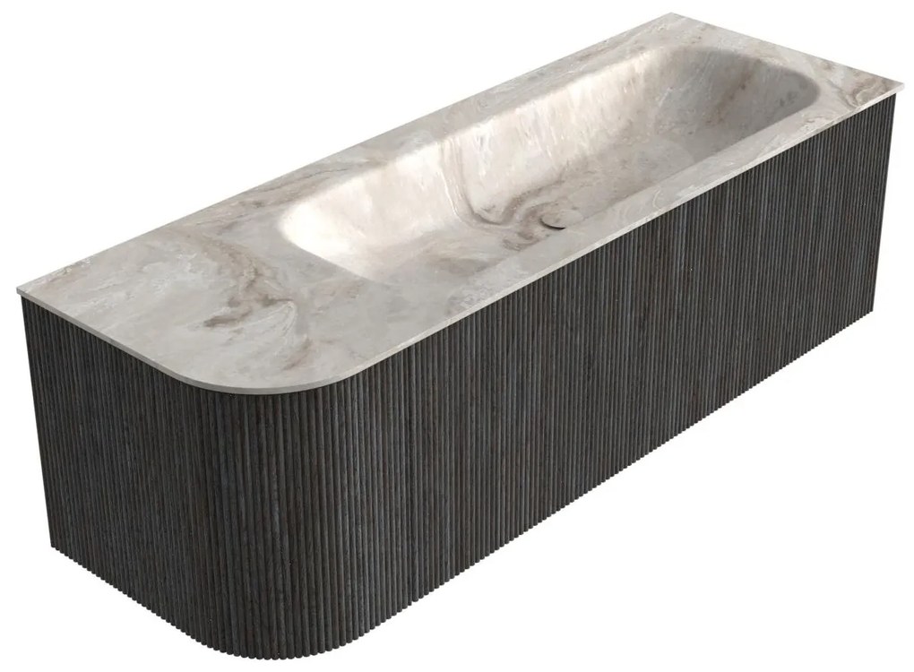 Mondiaz Kurve-dlux 135cm badmeubel ronding links shadow met 1 lade en deur en wastafel big medium rechts zonder kraangat frappe