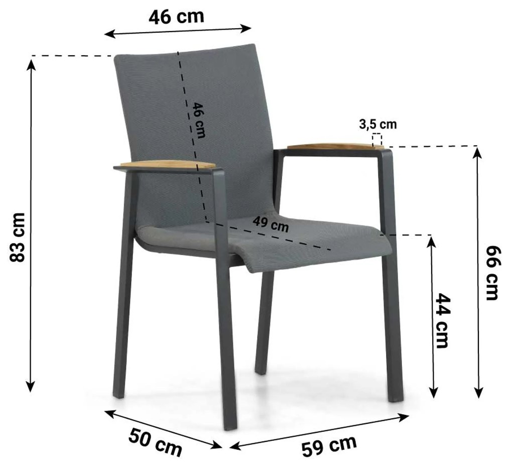 Tuinstoel stapelbaar Aluminium/textileen Grijs-antraciet Lifestyle Garden Furniture Brandon