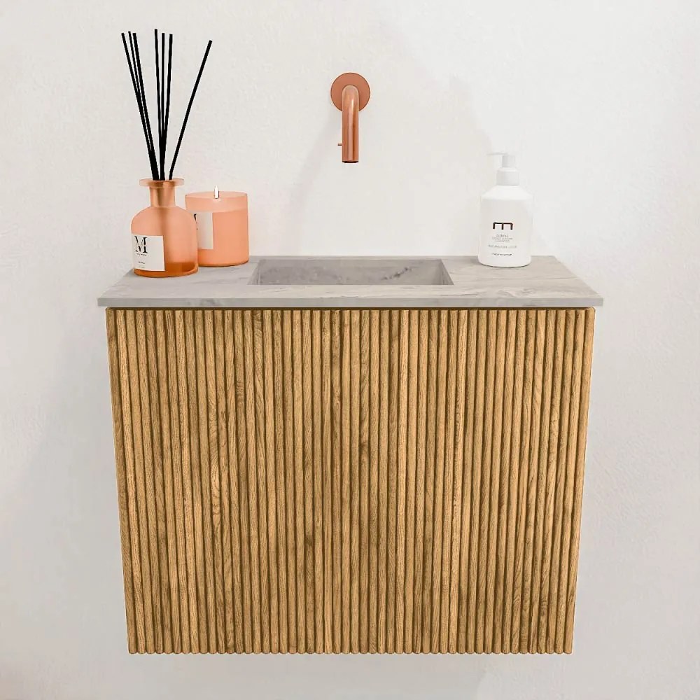 Mondiaz Joya DLux 50cm toiletmeubel oak met wastafel faye midden zonder kraangat glace