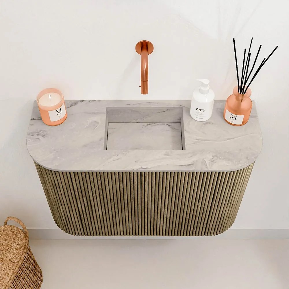 Mondiaz Joya DLux 65cm toiletmeubel ronding links/rechts dusk met wastafel faye midden zonder kraangat glace