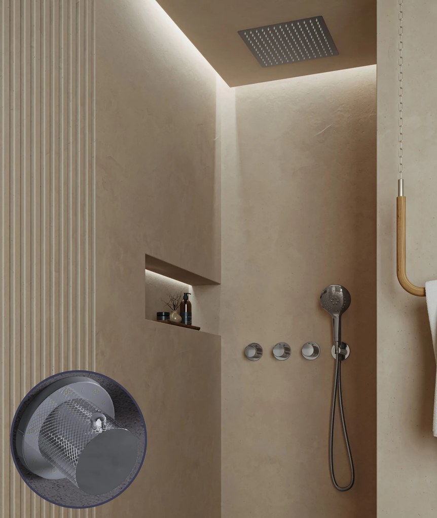 Saniclear Plus Curved inbouw regendouche met inbouw douchekop 30x30cm en 2 standen handdouche chroom
