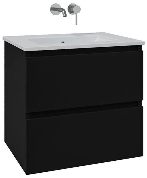 Adema Chaci Badkamermeubelset - 60x46x57cm - 1 keramische wasbak wit - zonder kraangaten - 2 lades - mat zwart SW1212760/SW773925