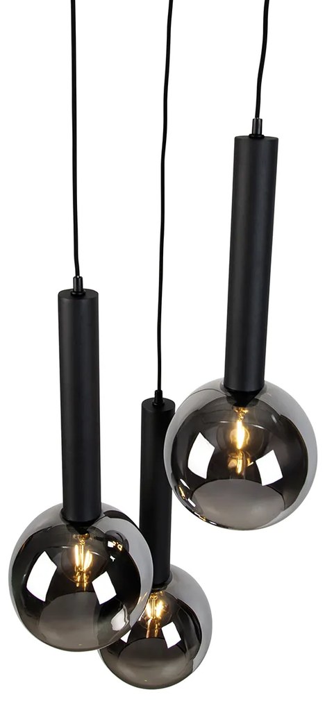 Moderne hanglamp zwart met smoke glas 3-lichts - Clayton