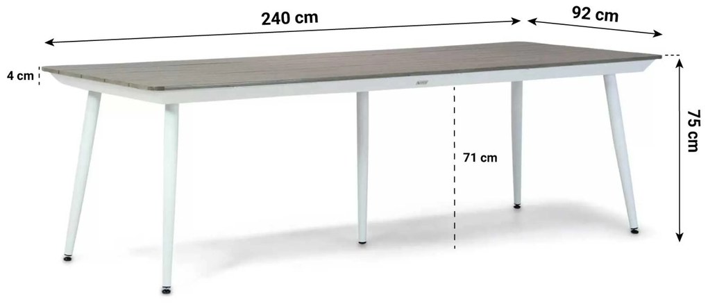 Tuinset 6 personen 240 cm Aluminium/Rope /Aluminium/polywood Wit Santika Furniture Santika