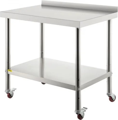 VEVOR RVS-werktafel, 76,2 x 61 x 89 cm, draagvermogen 200 kg, robuuste metalen werktafel met verstelbare rugleuning en 4 wielen, commercieel werkstation voor keukens en restaurants
