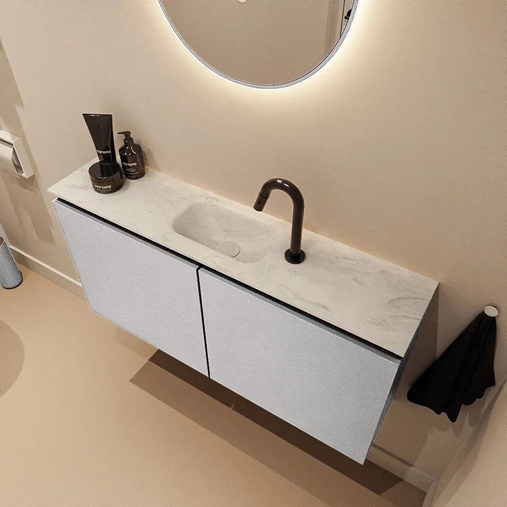 Mondiaz Ture DLux toiletmeubel 100cm plata met wastafel opalo midden met kraangat