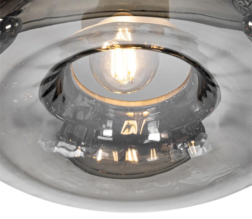 Art Deco hanglamp zwart met smoke glas rond 3-lichts - Ayesha Art Deco E27 Binnenverlichting Lamp
