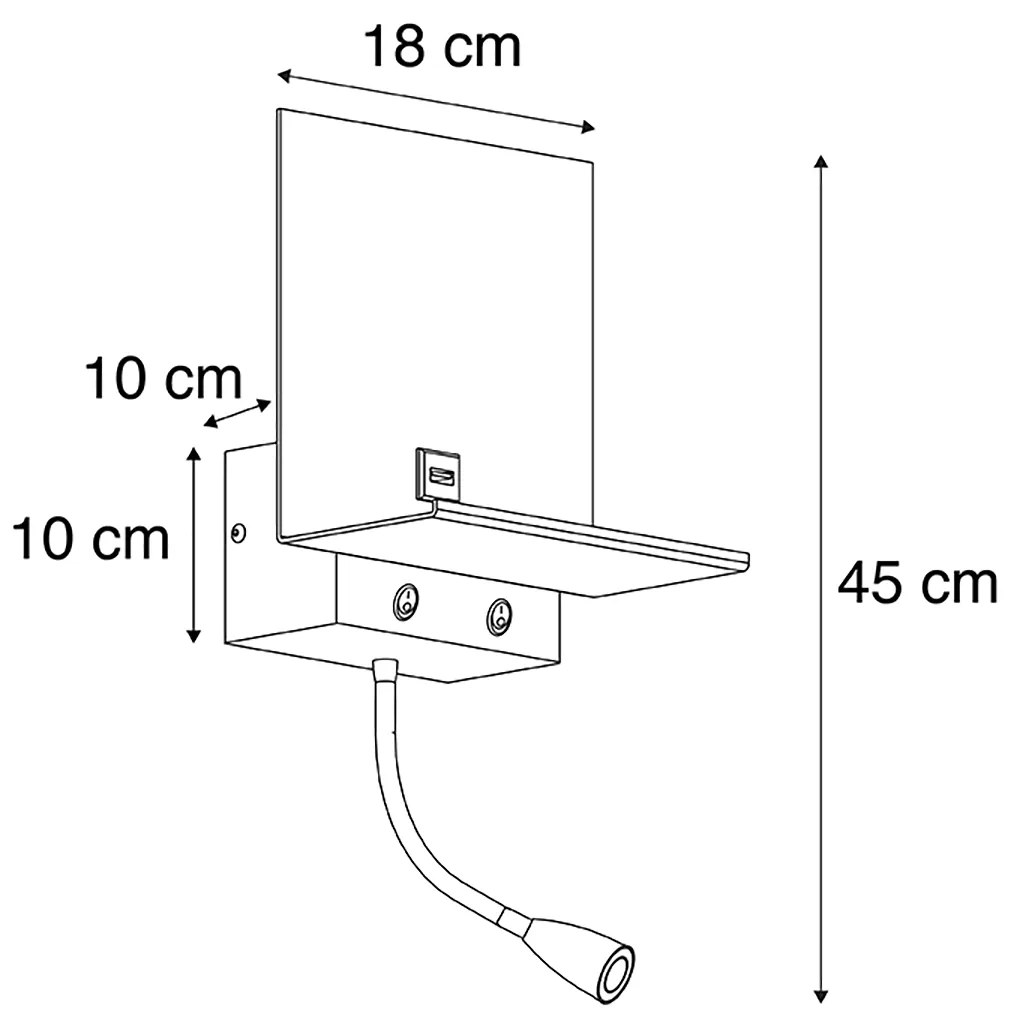 Smart wandlamp zwart met USB en flexarm incl. Wifi G9 - Flero