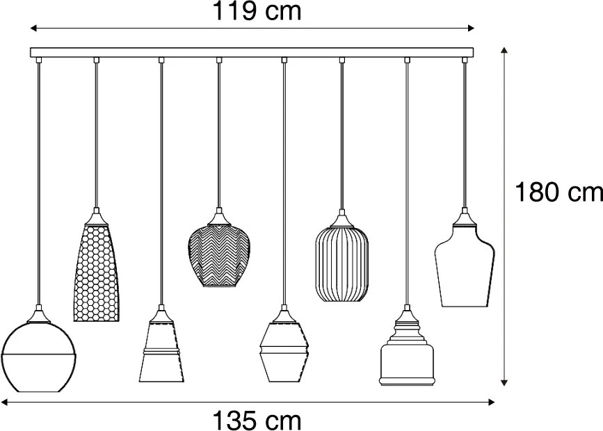Art deco hanglamp zwart met amber glas 8-lichts - Hanne