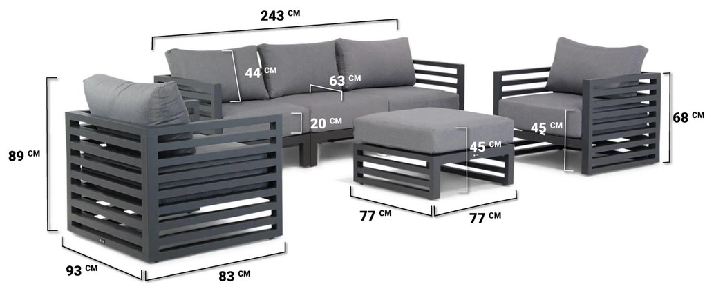 Stoel en Bank Loungeset 5 personen Aluminium Grijs Santika Furniture Santika Jaya