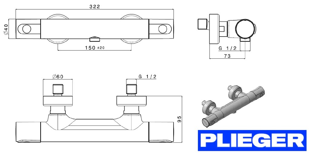 Plieger Milano douchekraan thermostatisch chroom