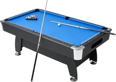 VEVOR Pooltafel 213 cm Moderne speeltafel met verstelbare poten, complete set inclusief ballen/keu's/standaards/krijt/borstel, voor speelkamer/recreatieruimtes zwart met blauw kleed