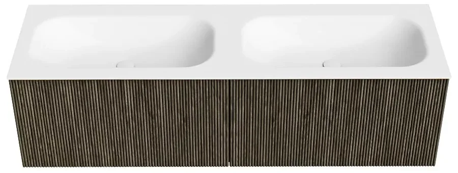 Mondiaz Kurve 150cm badmeubel shadow met 2 lades en wastafel big small dubbel zonder kraangat