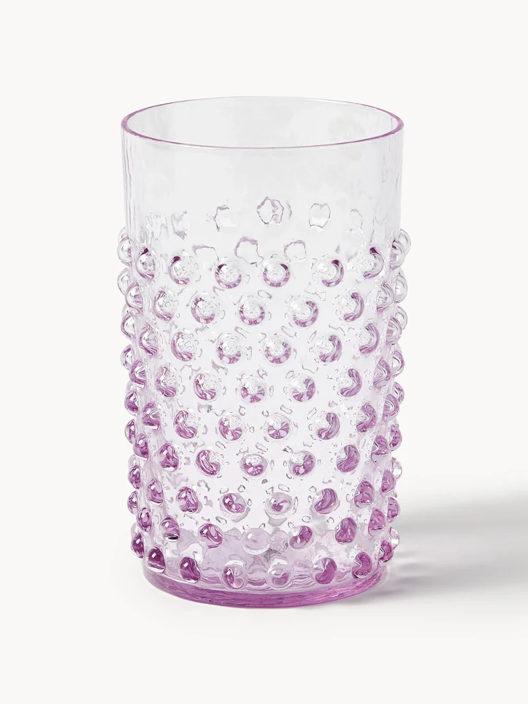 Mondgeblazen waterglazen Hobnail, 6 stuks