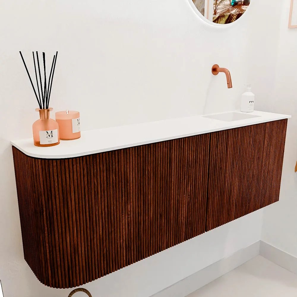 Mondiaz Joya 110cm toiletmeubel ronding links ruby met wastafel faye rechts zonder kraangat talc