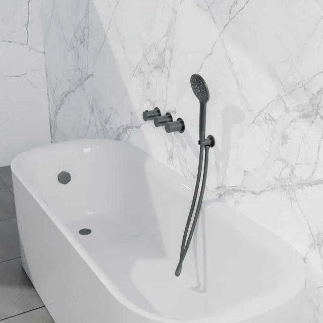 Fortifura Nebbio Badcombinatie-set - thermostaatkraan - wandaansluitbocht met handdouchehouder - gladde doucheslang - ronde handdouche - badvulcombinatie - geborsteld gunmetal PVD SW1183068 SW1183076 SW1183081 SW766536 SW721165 SW