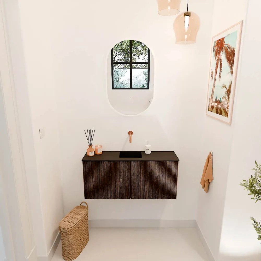 Mondiaz Joya 90cm toiletmeubel walnut met wastafel faye midden zonder kraangat urban