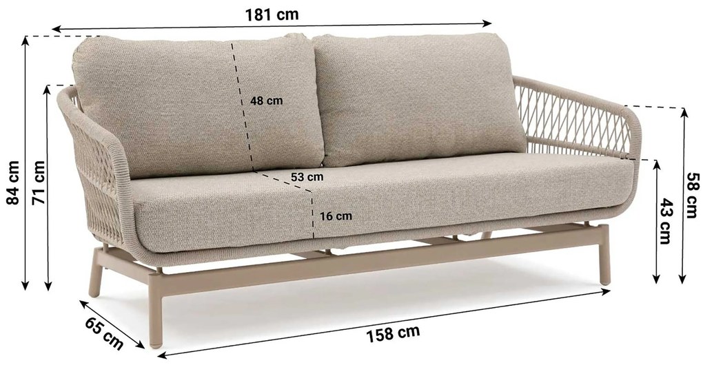 Stoel en Bank Loungeset 5 personen Aluminium/rope Taupe  Lifestyle Garden Furniture Cordoba
