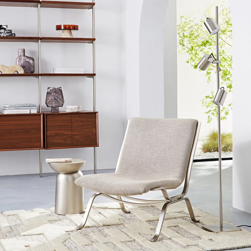 Staande lamp met spots, satijnnikkel afwerking, Girevole