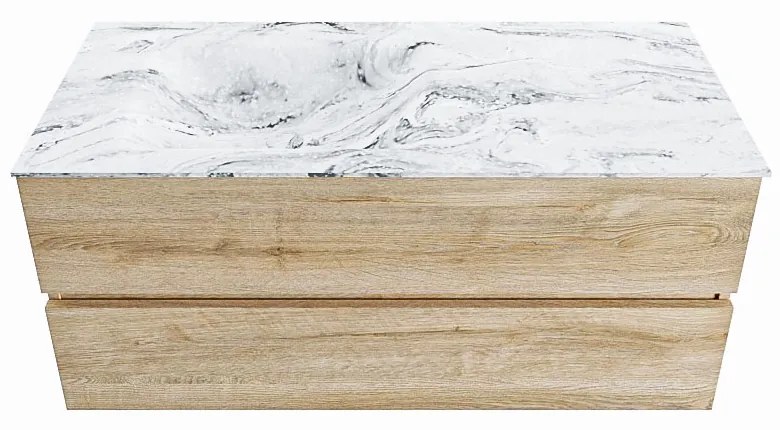 Mondiaz Vica DLux badmeubel 110cm washed oak 2 lades met wastafel glace links zonder kraangat