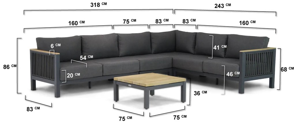 Hoek loungeset 6 personen Aluminium/Rope Grijs  Santika Furniture Santika Shadow