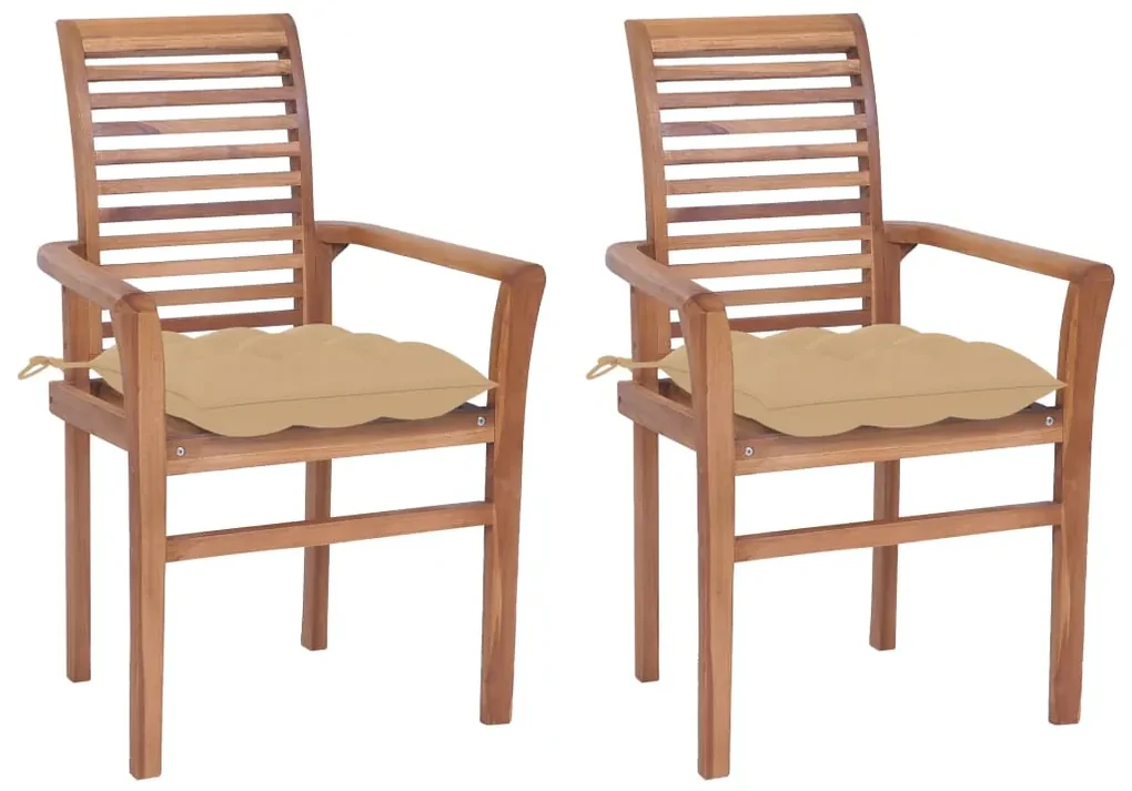 vidaXL Eetkamerstoelen 2 st met beige kussens massief teakhout
