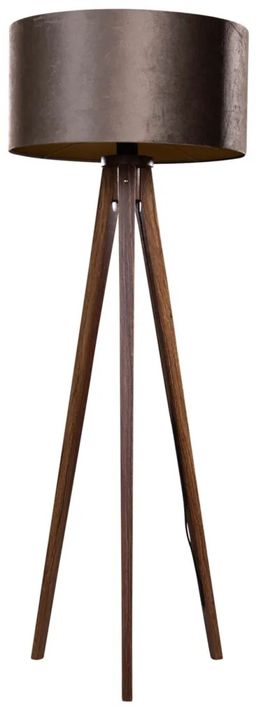 Vloerlamp tripod walnoot hout met velours kap bruin 50cm - Tripod Classic