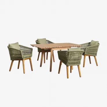 Uitschuifbare Eettafelset 90-150x90 Cm Van Naele Hout En 4 Eetkamerstoelen Van Acaciahout Barker Bamboe Groen - Sklum