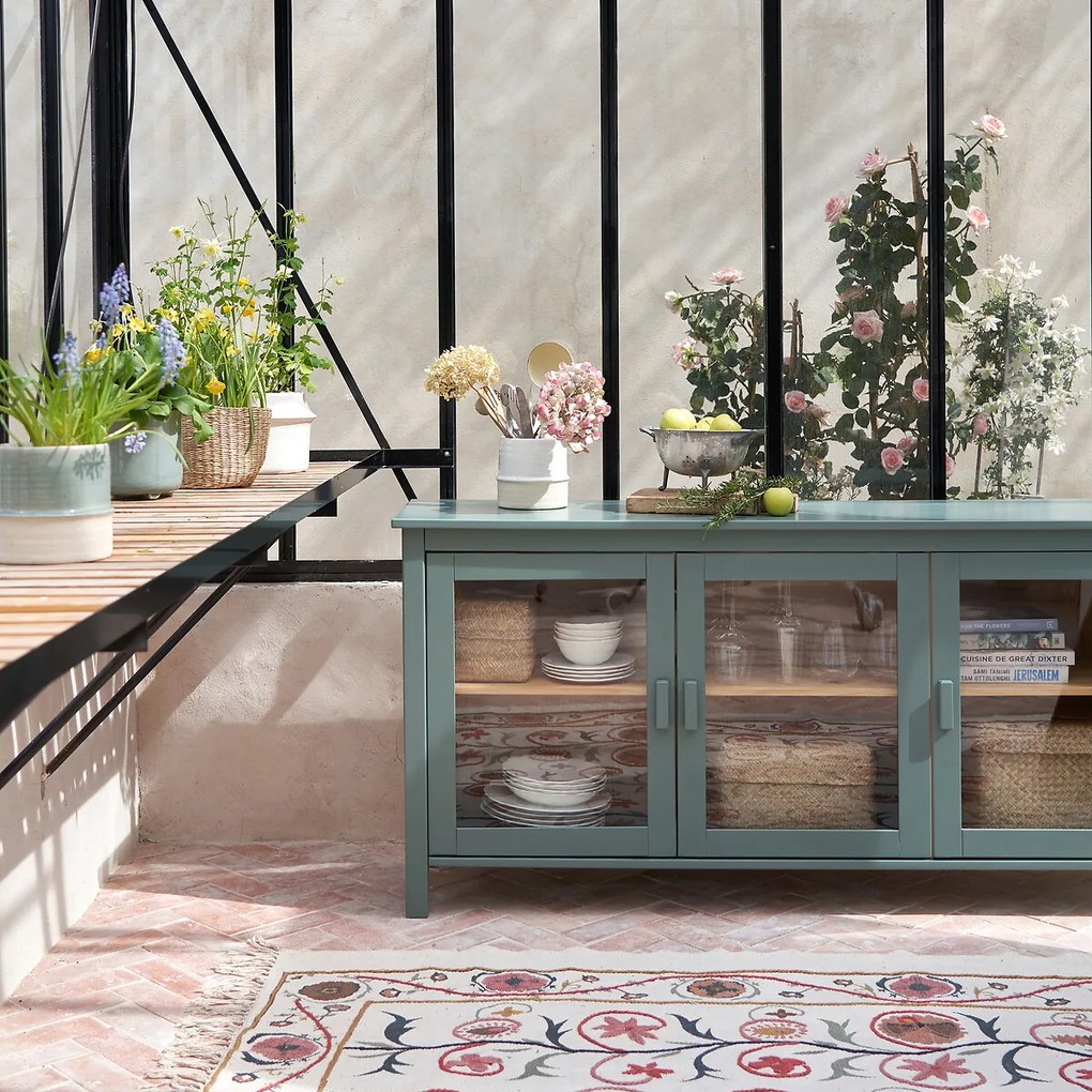 3-deurs vitrinekast van grenen en MDF, 160 cm lang, Alvina