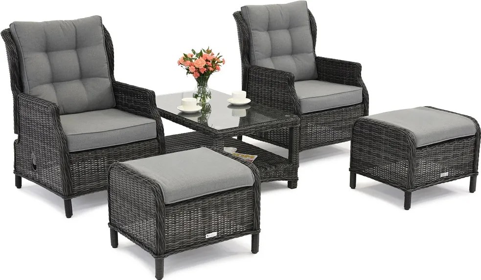 Malaga Terrace antraciet technorattan set met Garden Point poefs