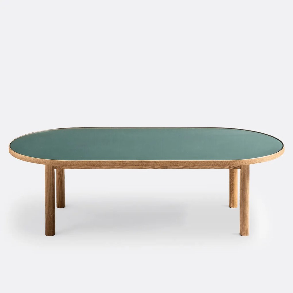 Salontafel in eikenhout, fineer en glas, Evergreen
