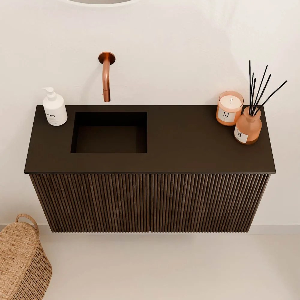 Mondiaz Joya 70cm toiletmeubel walnut met wastafel faye links zonder kraangat urban