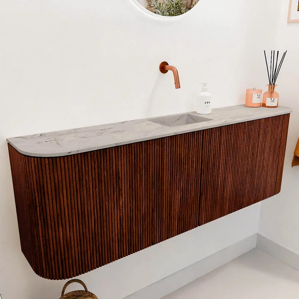 Mondiaz Joya DLux 125cm toiletmeubel ronding links/rechts ruby met wastafel faye midden zonder kraangat glace