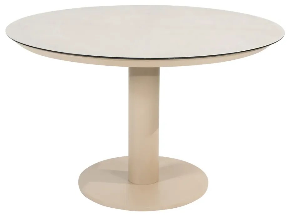 4 Seasons Outdoor Allora tuinset latte met Sarah tafel met geprint keramisch blad Ø 120 cm SALE Tuinset beige weerbestendig