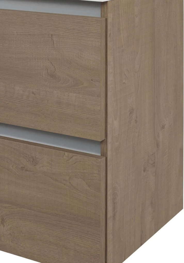 Saqu Gaia ondiep badmeubel incl. glans witte wastafel 80x40x64cm toffee – aluminium greeplijst