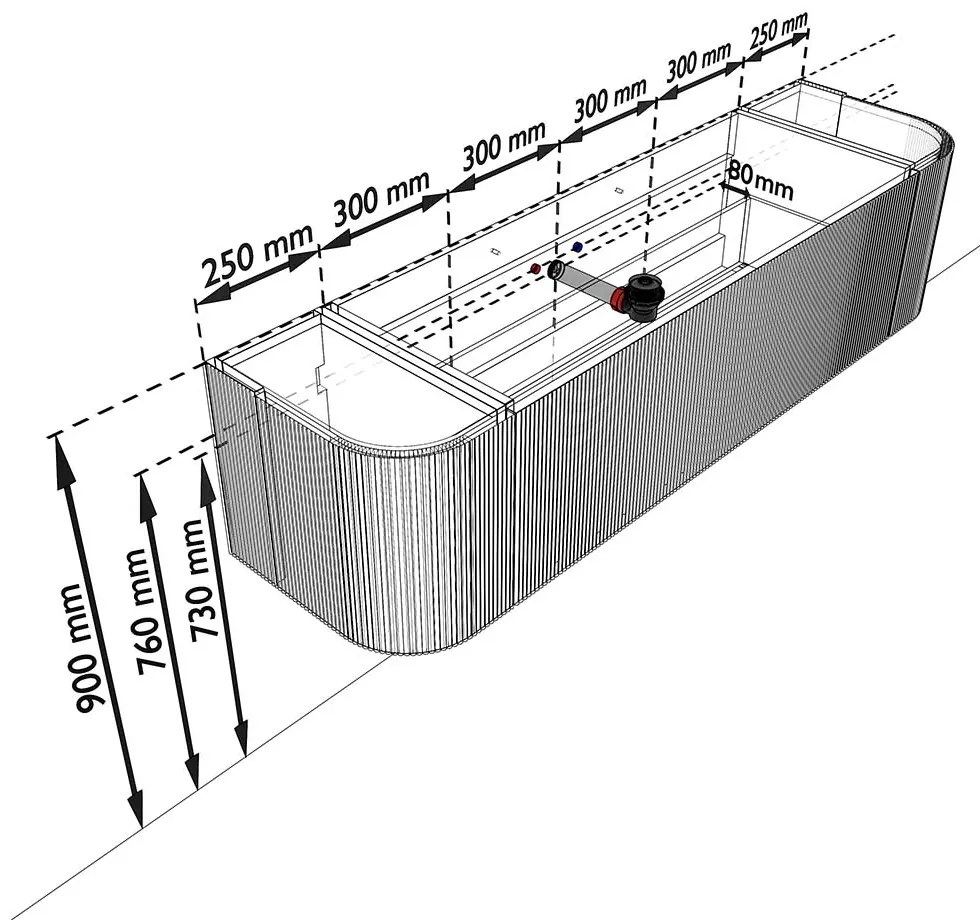 Mondiaz Kurve-dlux 170cm badmeubel ronding links/rechts oak met 1 lade en 2 deuren en wastafel big large midden 2 kraangaten lava