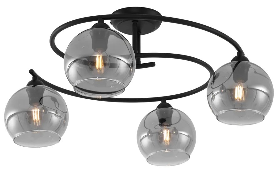 Moderne plafondlamp zwart met smoke glas 4-lichts - Alanis