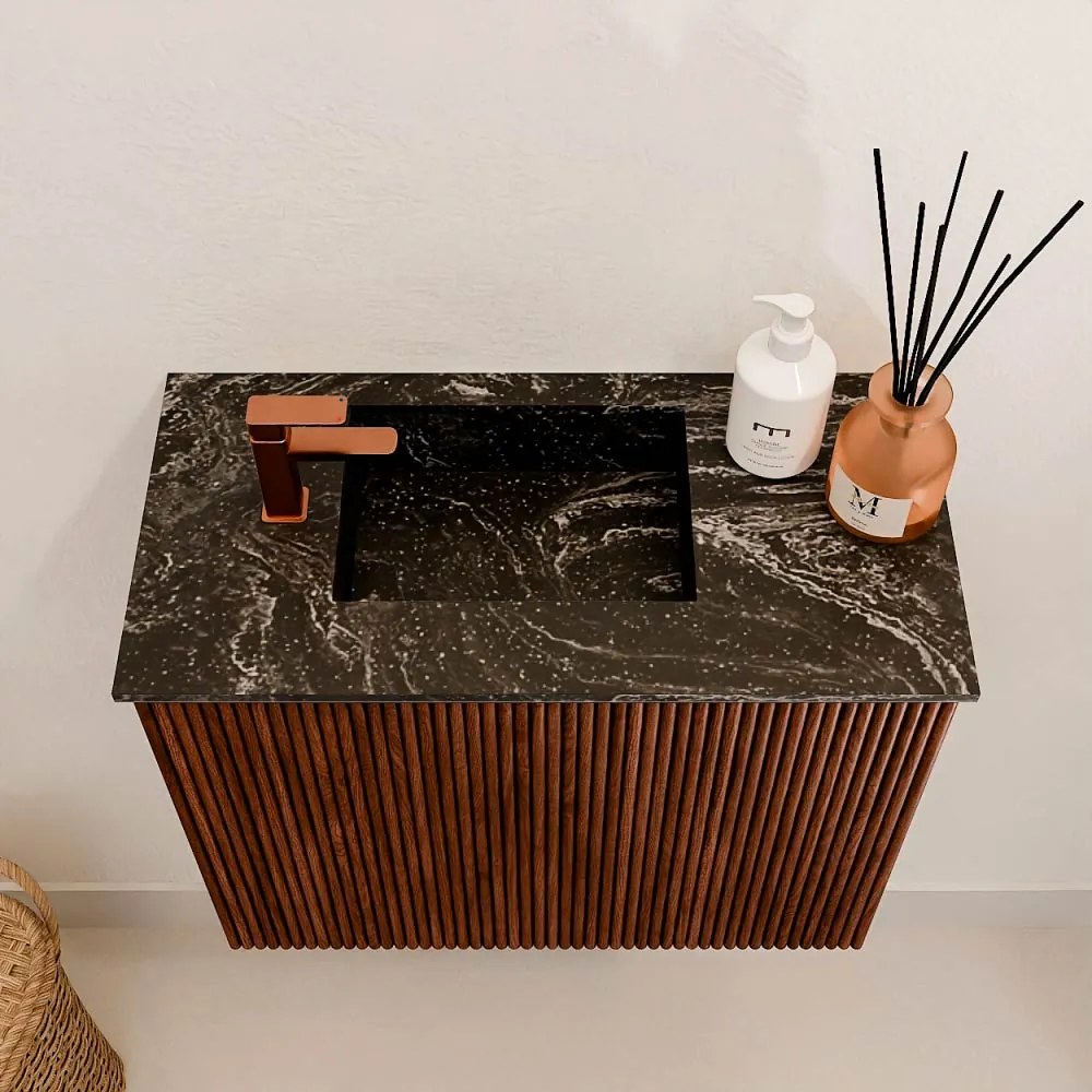 Mondiaz Joya DLux 50cm toiletmeubel ruby met wastafel faye links 1 kraangat lava