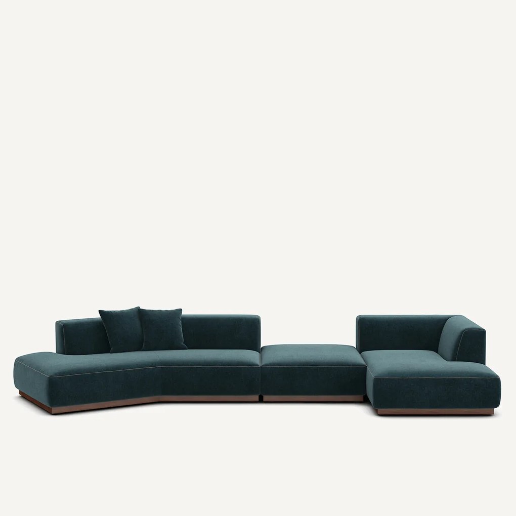 Open bank met hoek rechts met chenille fluwelen voetensteun, JACOPO