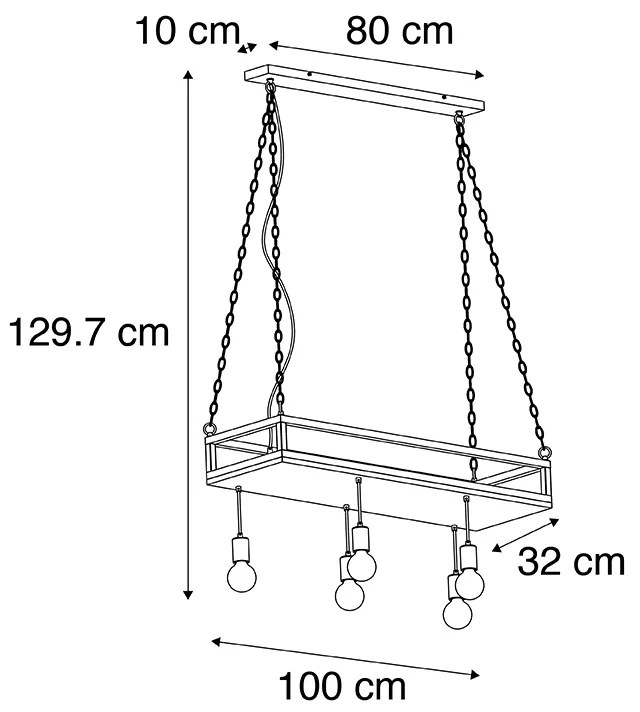 Eettafel / Eetkamer Industriële hanglamp zwart met houten 5-lichts - Shelf Industriele / Industrie / Industrial E27 Binnenverlichting Lamp