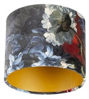 Velours lampenkap bloemen dessin 18/18/14 gouden binnenkant