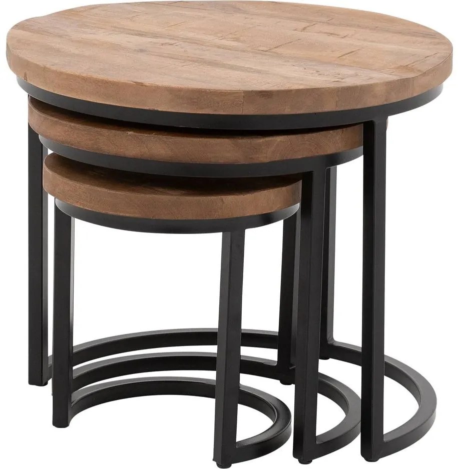 Goossens Salontafel Jelle rond, hout mango bruin, urban industrieel, 54 x 45 x 54 cm