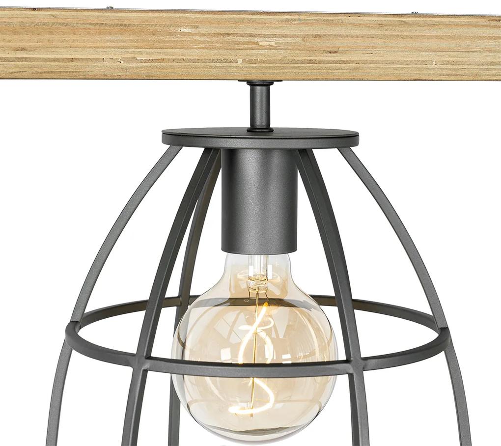 Eettafel / Eetkamer Industriële hanglamp hout met antraciet 3-lichts - Arthur Industriele / Industrie / Industrial E27 Binnenverlichting Lamp