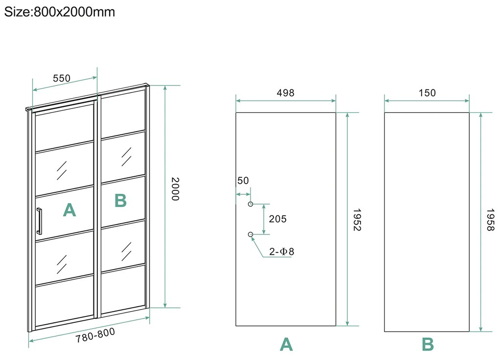 Mueller Skyline nisdeur met vaste wand 80x200 mat zwart anti-kalk