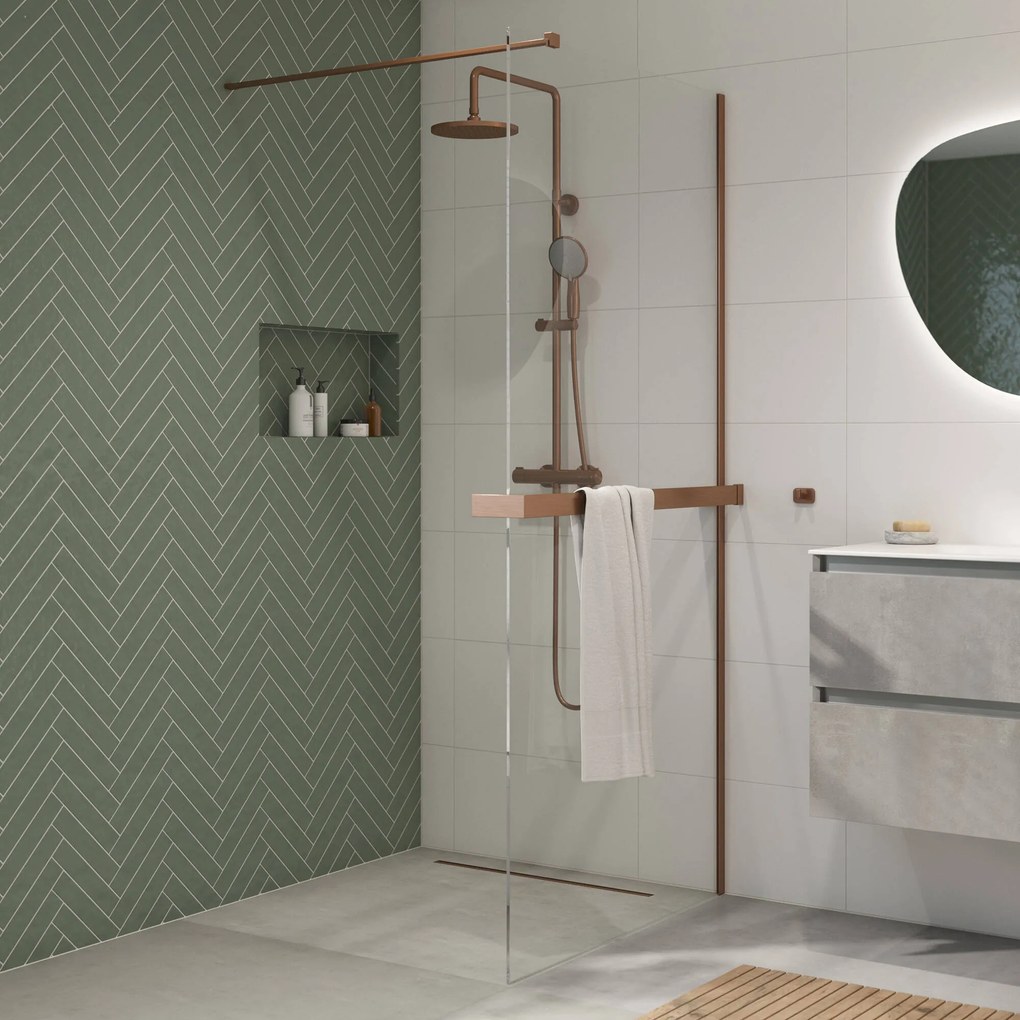 Saqu Modulo inloopdouche incl. antikalk 120x210cm geborsteld koper