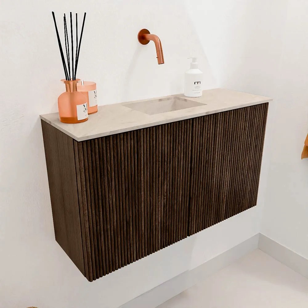 Mondiaz Joya DLux 70cm toiletmeubel walnut met wastafel faye midden zonder kraangat frappe