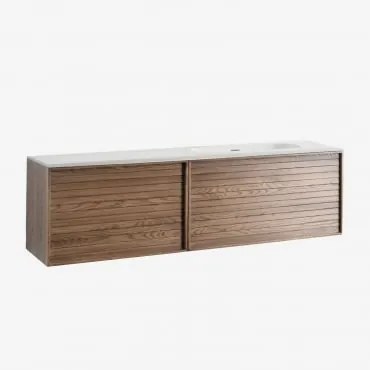 Solea Houten Badkamermeubelset Met Geïntegreerde Wastafel Natuurlijk Hout & Spiegelloze & Sin Grifo - Sklum