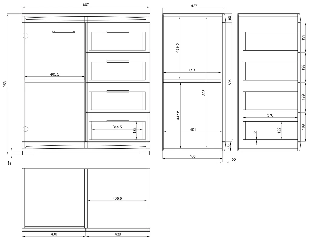 Smalle ladekast – SIMPLE – KD1SZ4 EIKEN AMBACHT GOUD/WIT GLANS
