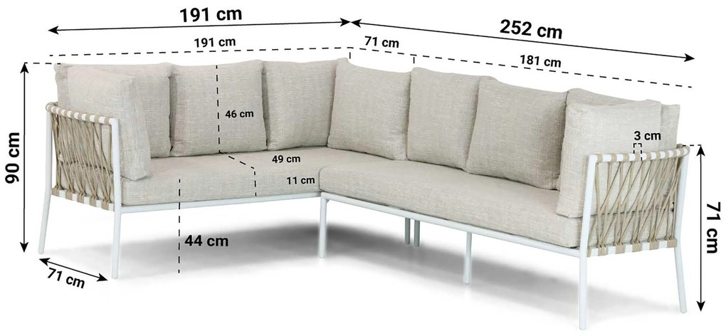 Dining Loungeset 7 personen Aluminium/rope Wit Lifestyle Garden Furniture Cordani